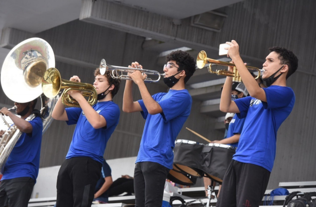 A portion of the Wolf Band returns playing for the Westisdes varisty footballs game against Chavez.
(From right to left the students are: Alejandro Estrada, Estevan Villagrana Ocasio, and Bjorn Wessels) 